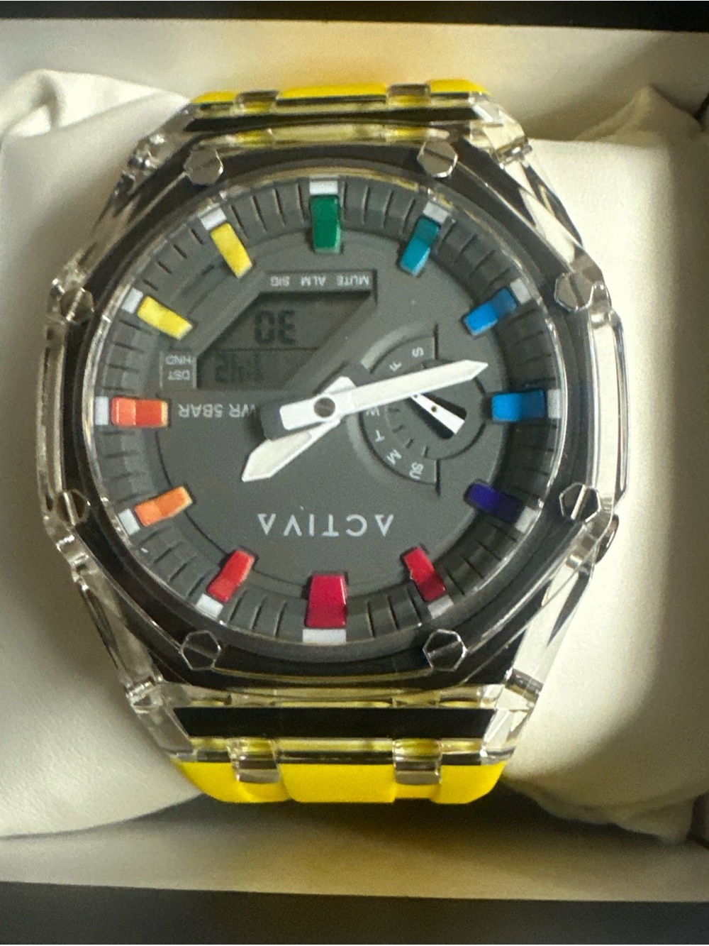 (274) Activa Multicolor Accent Grey Dial Watch with Yellow Strap